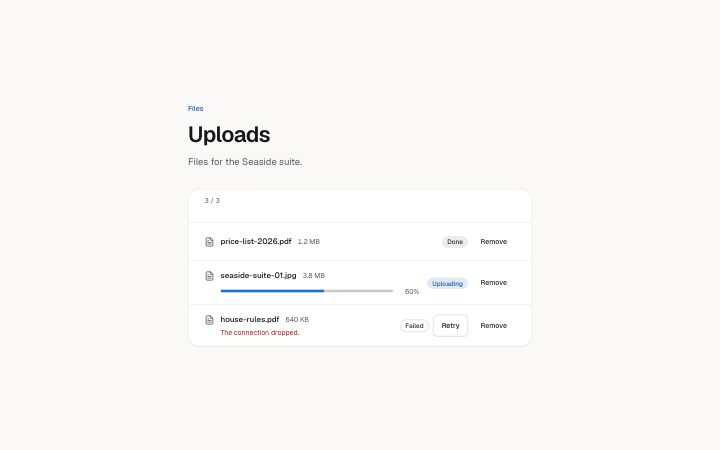 App, file list with status