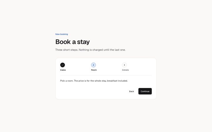 App, step wizard header