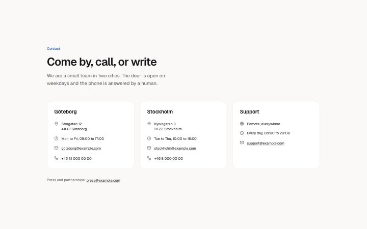 Contact, offices