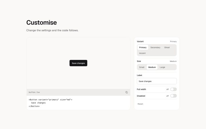Docs, customise panel