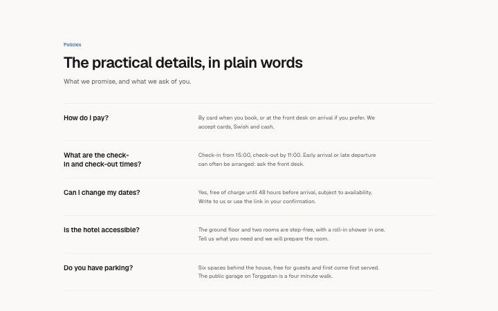 FAQ, question and answer rows