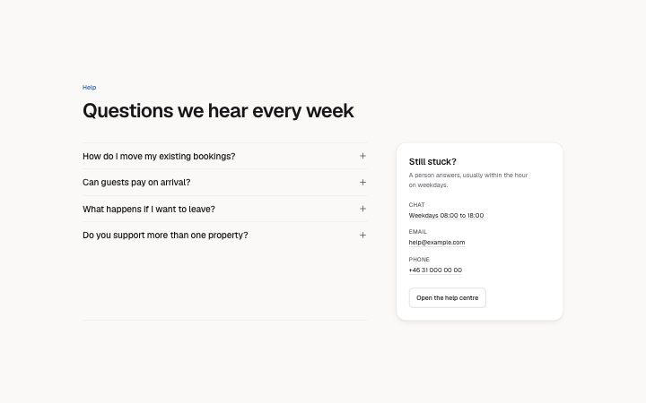 FAQ, with a support card