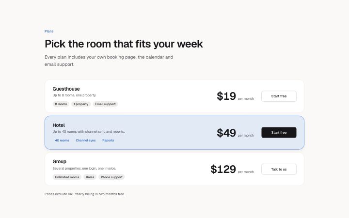 Pricing, plan rows