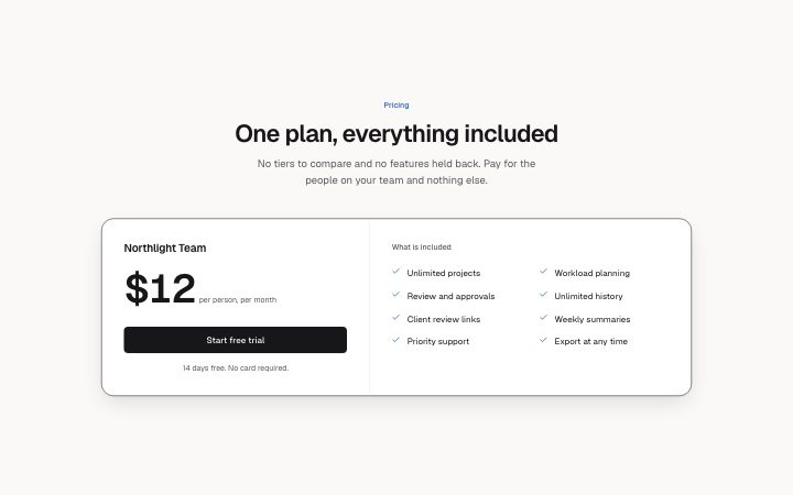 Pricing, single plan