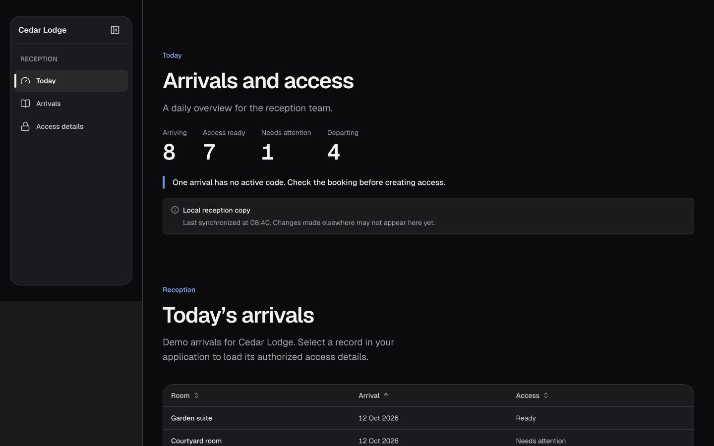 Reception and access template