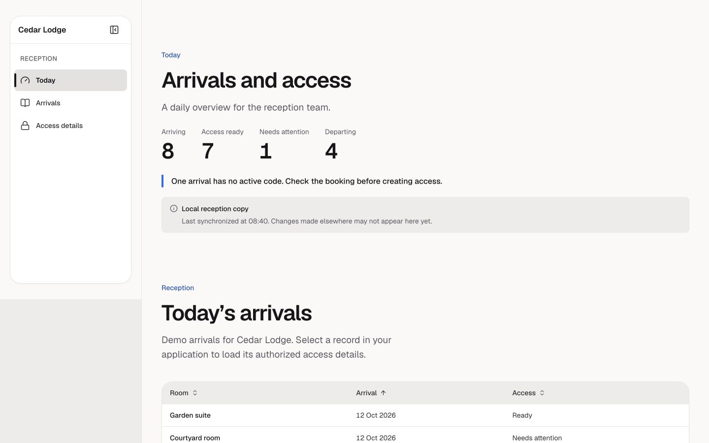 Reception and access template