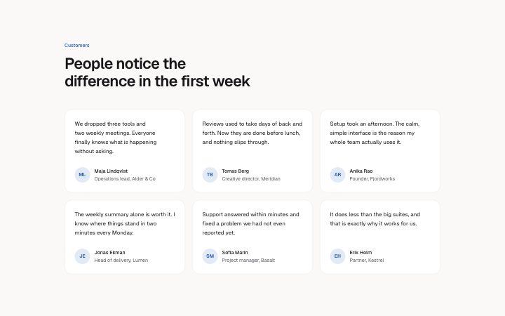 Testimonials, grid